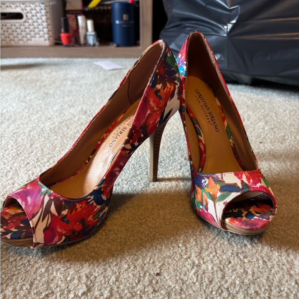 Christian Siriano Multicolor Floral Peep Toe Heels